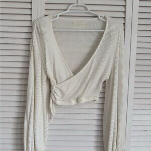 Urban Outfitters Ivory Ribbed Wrap Crop Top